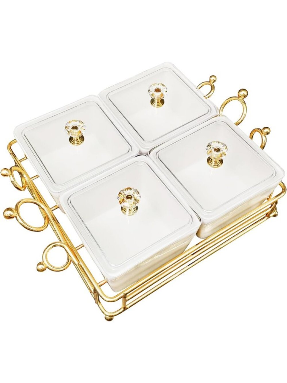 Elegant Ceramic Serving Bowls with Lids - 4-Piece Snack & Condiment Tray Set